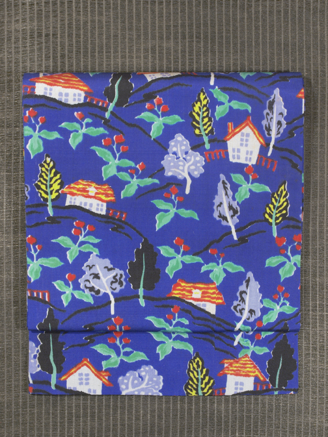 家並み文様 絣織り 名古屋帯　