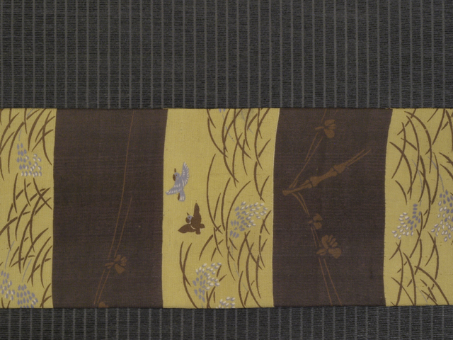 帯のアトリエ花邑-hanamura- 銀座店 「段縞に稲穂と雀文様 型染め