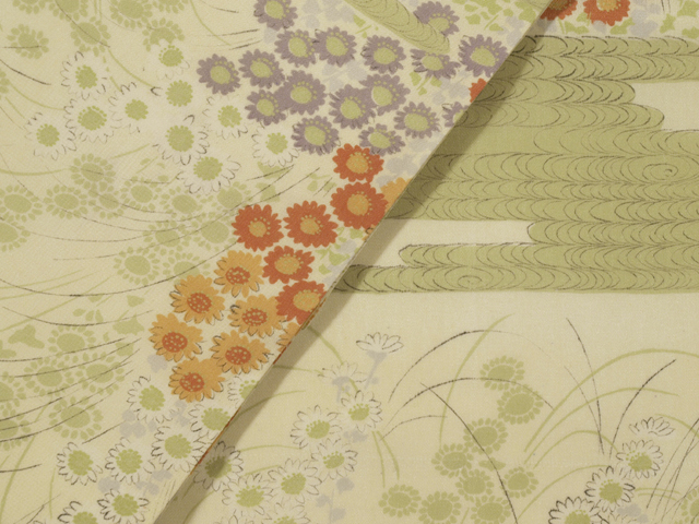 メル様確約 流水に笠松と草花文様 型染め 帯のアトリエ花邑-hanamura- 銀座店 「流水に小菊文様 型染め 名古屋帯」