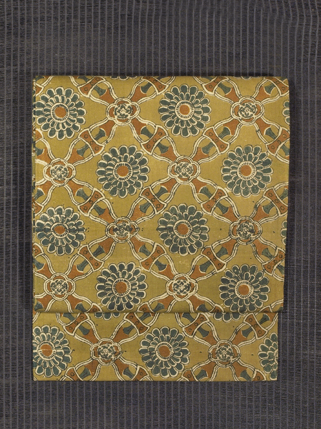 アンティーク 名古屋帯 刺繍 波文様 古典文様 大正ロマン 七宝 菊 正絹