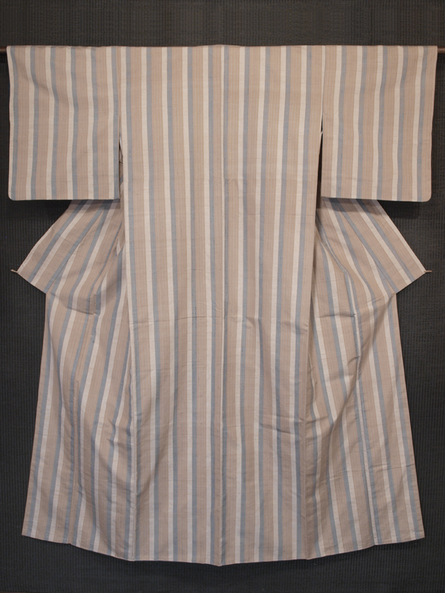 縞文様 草木染め 信州紬 袷 （証紙付き）