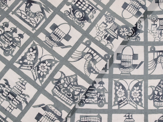 帯のアトリエ 花邑 hanamura 銀座 「動物の玩具と祭り道具文様 型染め 