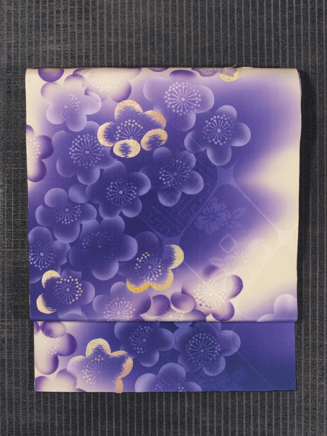 生紬 ろうけつ染め 草花 紫 帯 【公式通販】