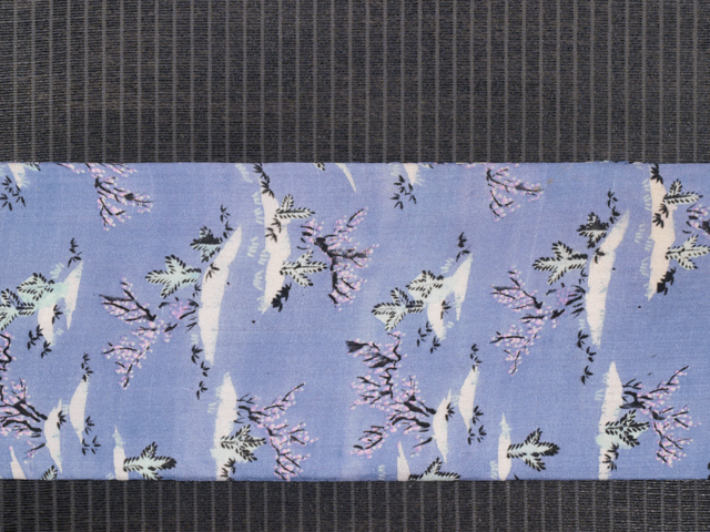 本麻　名古屋帯　竹摺染　市松に幾何学模様 本麻 名古屋帯 竹摺染 市松に幾何学模様 本麻 名古屋帯 竹摺染