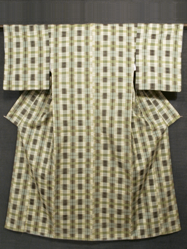 格子縞文様 信州紬（松本紬） 袷