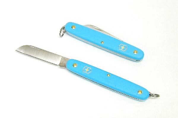 ナイフ　フローリストナイフ直刃　ライトブルー