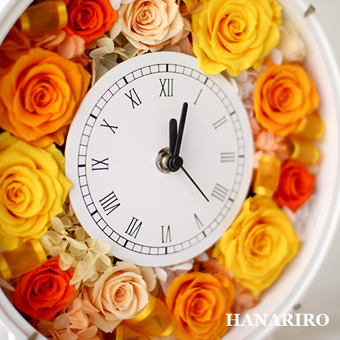 フラワークロック 黄色オレンジ プリザーブドフラワー プリザーブドフラワーギフトの通販専門花屋 花riro ハナリロ