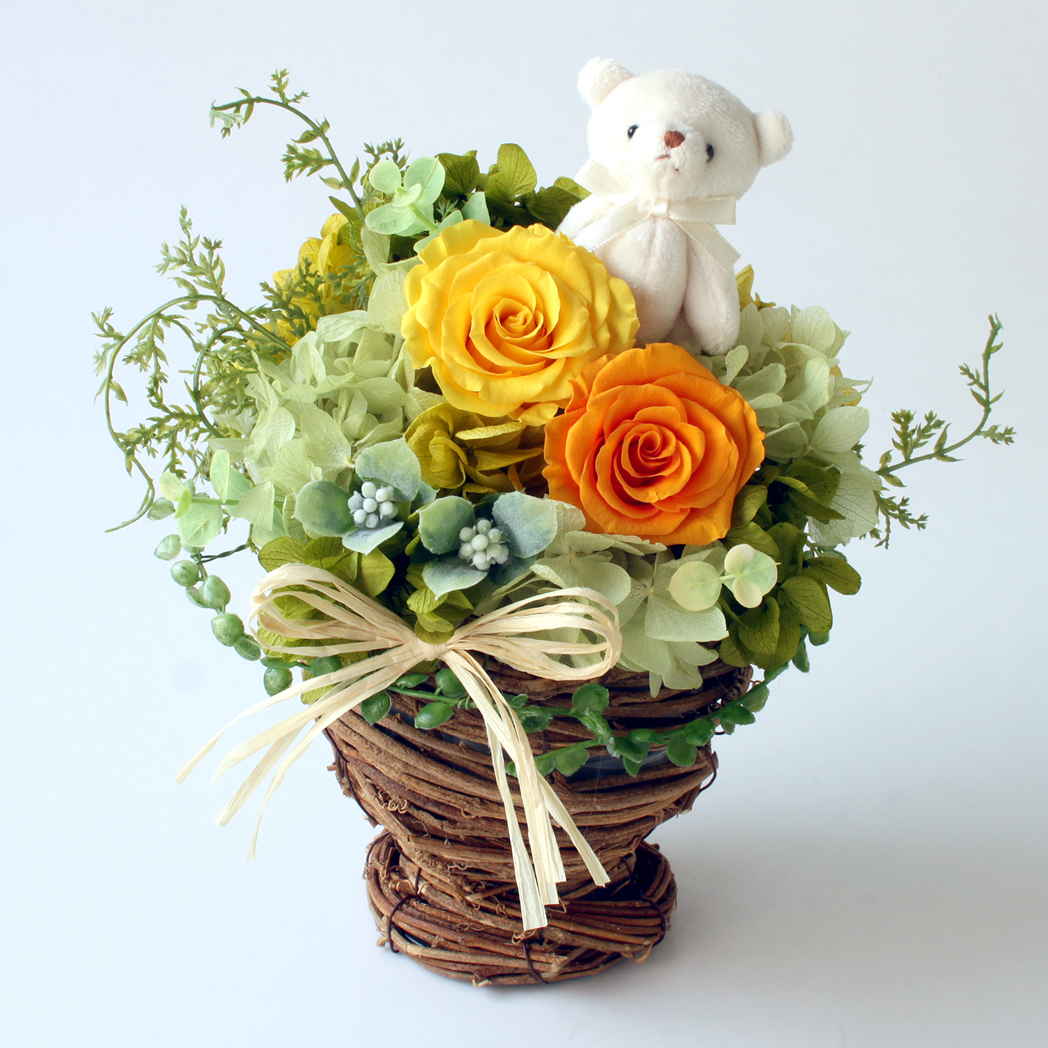 クマさんのガーデンバスケット/プリザーブドフラワー【送料無料】
