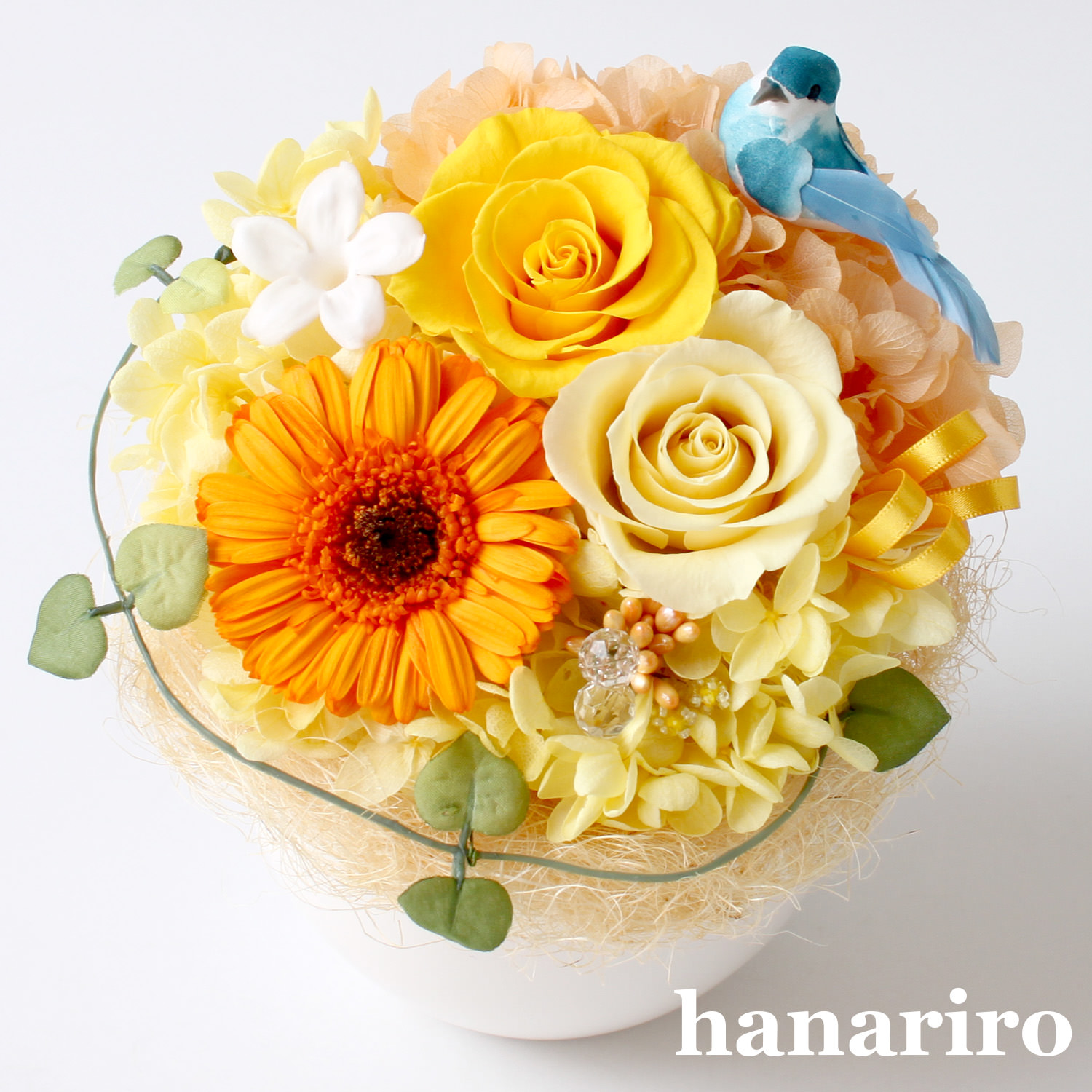 しあわせの青い鳥（黄色オレンジＬ）/プリザーブドフラワー【送料無料】