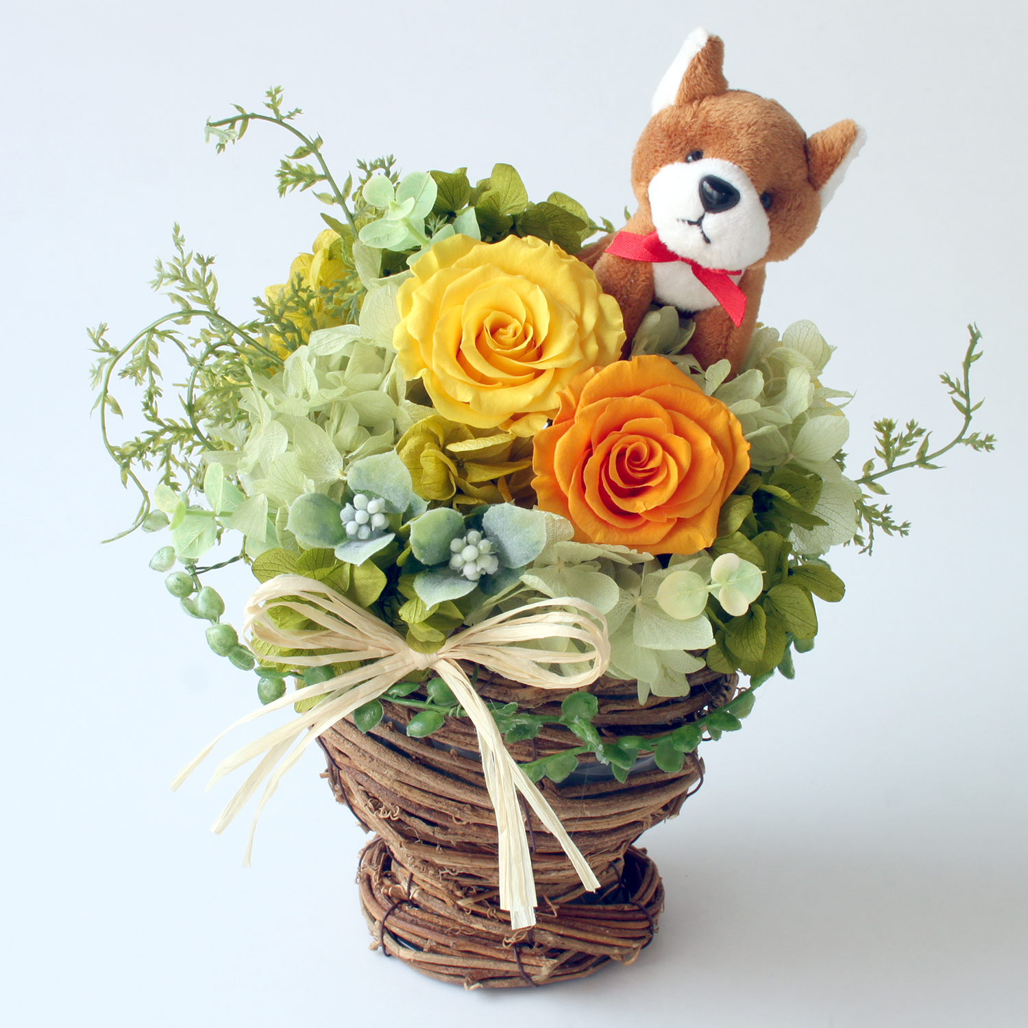 シバイヌさんのガーデンバスケット/プリザーブドフラワー【送料無料】