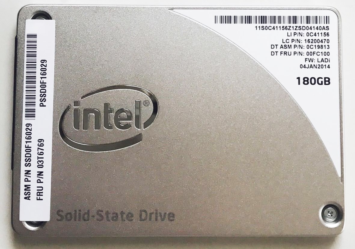SSD：Lenovo製純正品(Intel製)SSD Pro 1500Series 180GB(03T6769