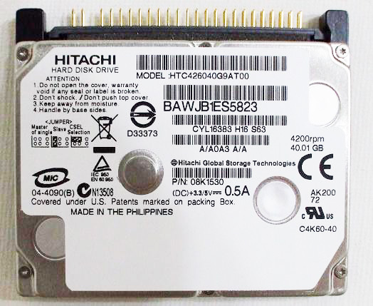 新品日立製1.8”HDD40GB（HTC426040 G9AT00）