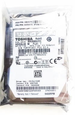 HDD：Lenovo製純正品 (東芝製) 500GB 5400RPM (04W4075