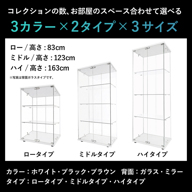 ガラスコレクションケース ルミグス LUMIGS ミドル ロータイプ 背面