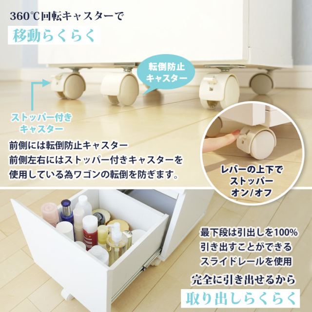 ドレッサーAlice ワゴンセット 幅75cm 天板マーブル柄ガラス コスメ