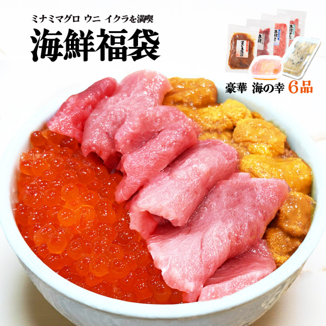 本場 海の幸 6品セット 中トロ入り 豪華 海鮮福袋 ミナミマグロ ウニ イクラ 約5～6人前 お刺身カット済み 小分け ネギトロ づけ 焼津 海の極 本場の海鮮グルメ