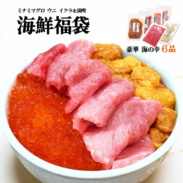 本場 海の幸 6品セット 中トロ入り 豪華 海鮮福袋 ミナミマグロ ウニ イクラ 約5～6人前 お刺身カット済み 小分け ネギトロ づけ 焼津 海の極 本場の海鮮グルメ