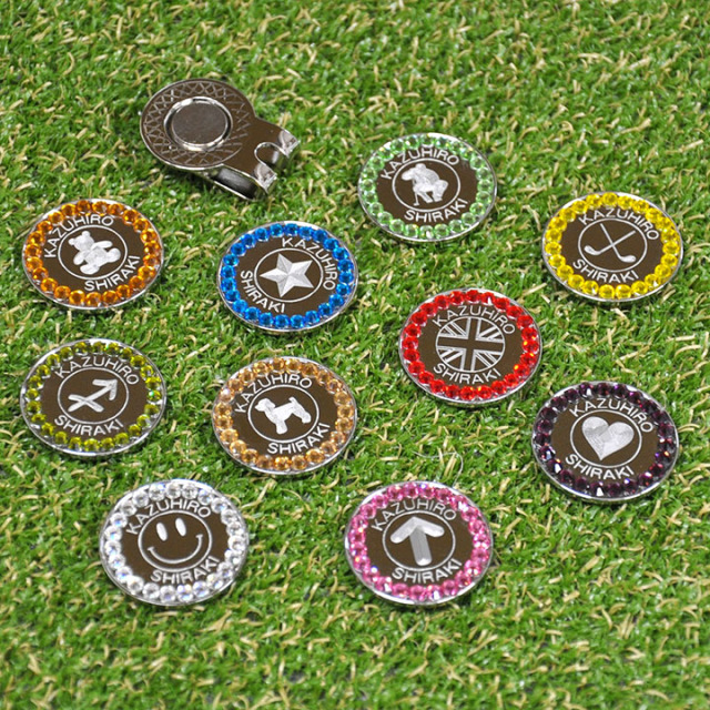 ゴルフマーカー 名入れ 刻印 ガラスストーン 10色展開 50デザイン
