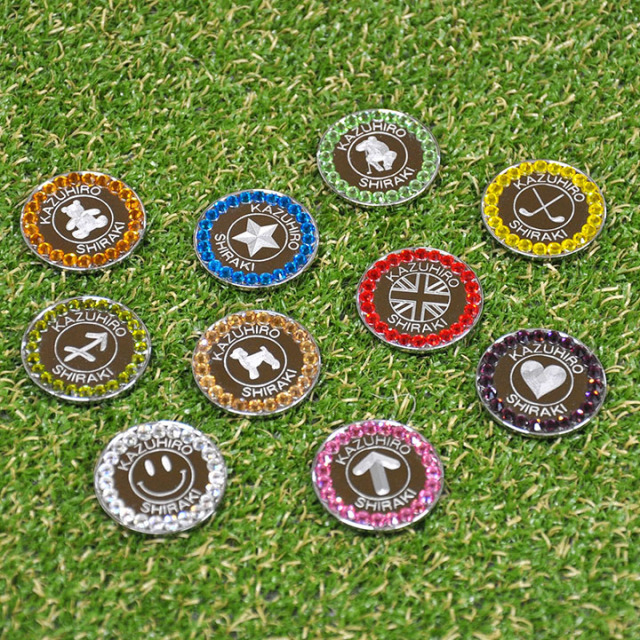 ゴルフマーカー 名入れ 刻印 ガラスストーン 10色展開 50デザイン