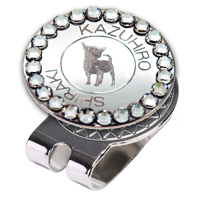 名入れ ゴルフマーカー 【チワワ シルエット】 ガラス製ラインストーン マグネット入ハットクリップ付