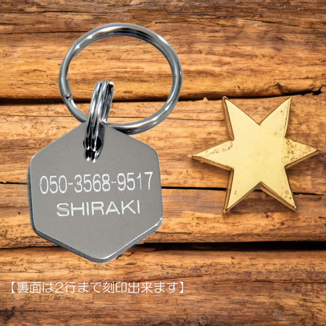 迷子札 6角形 ヘキサゴン Sサイズ 小型犬 愛犬用 ネームプレート