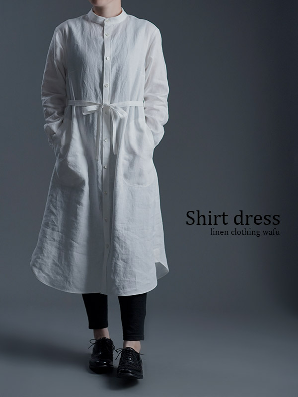 【リネンワンピース】シンプルに こなれる2wayドレス ／ 白色 a015c-wht1