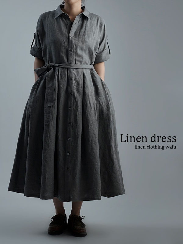 Linen Dress 2wey ワンピース アウターにも / 鈍色(にびいろ) a064a-nib1