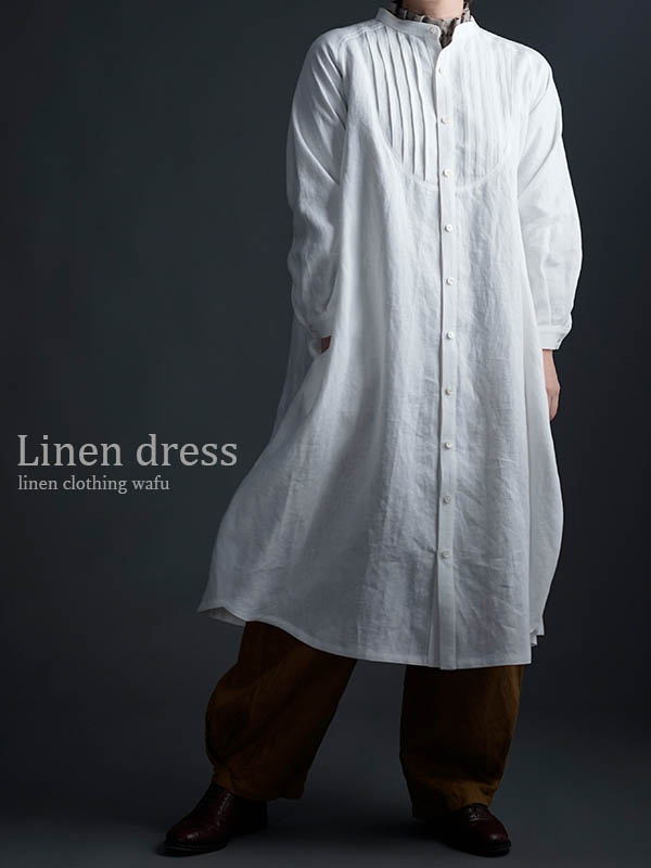 【wafu】Linen Dress コクーンドレス スターチド・ブザム / ホワイト a081k-wht2