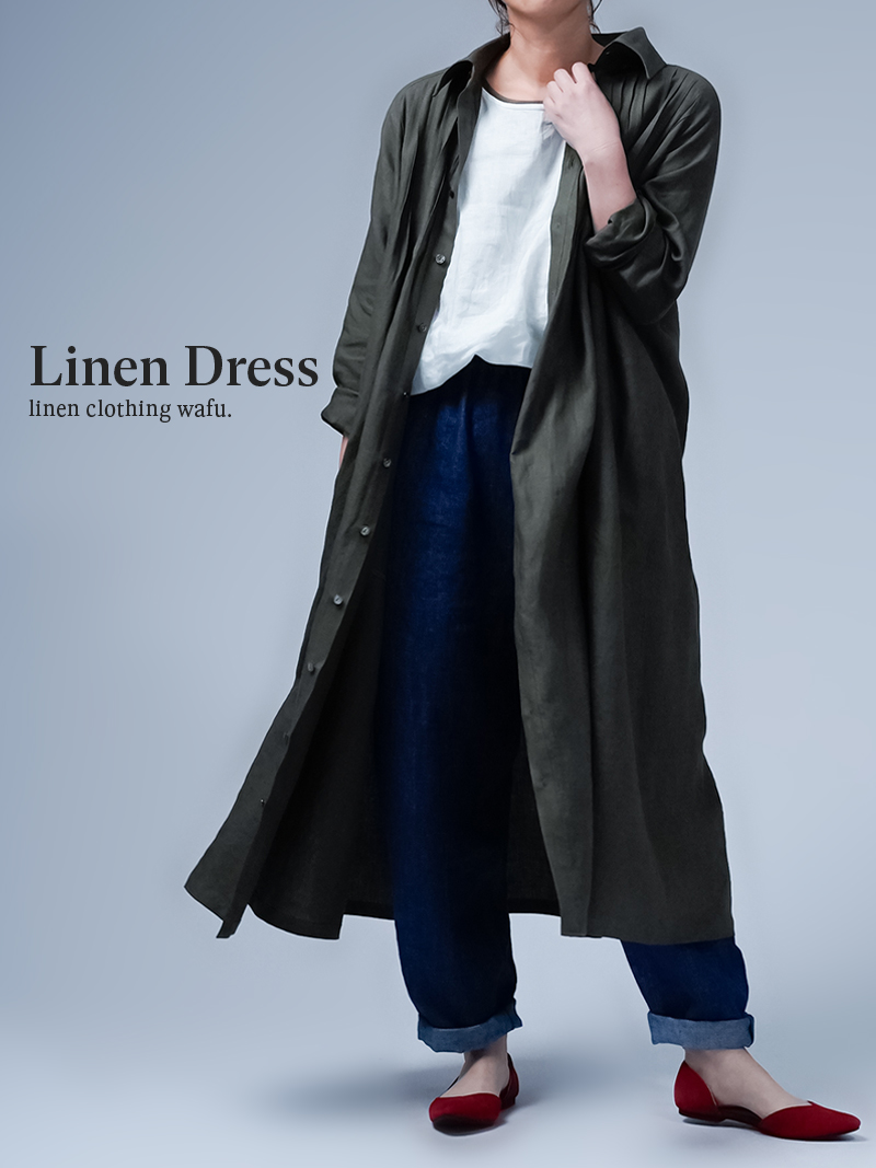【リネンドレス】感動を刻むピンタック シャツ ワンピース ／ 柳煤竹 a085b-ysk1