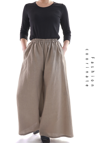 薄地 雅亜麻 リネン マキシ丈 ワイドリラックスパンツ ボトムス