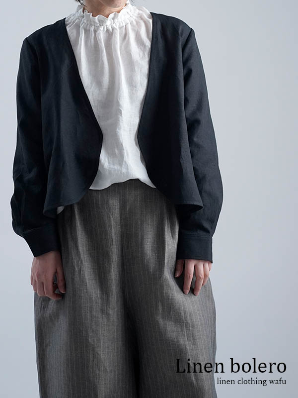 TURN ME ON /リネンレーヨン ストレッチVネックボレロ (BLACK) TURN ME