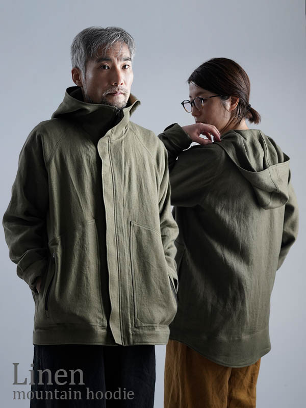 【wafu premium linen】リネン マウンテンパーカー /オリーブ h053d-olv3