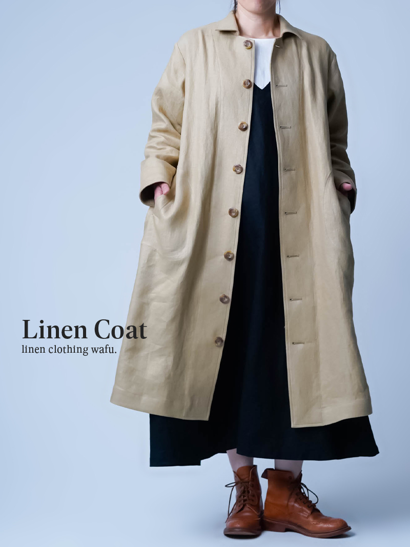 【プレミアム】大人の上質アウター リネンステンカラーコート ／ ハニープラス h058a-hny3