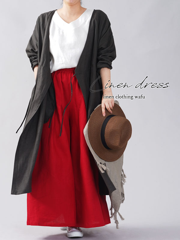 ※生産終了※Linen dress リネン カシュクール ワンピース 2way 羽織 /アイビーグレー a005e-ibg2