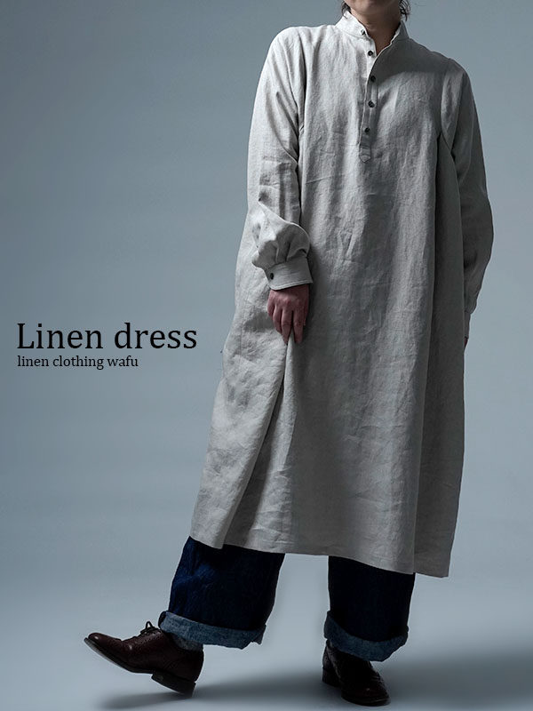 【wafu】Linen Dress 秘密のシルエット / 亜麻ナチュラル a083h-amn1