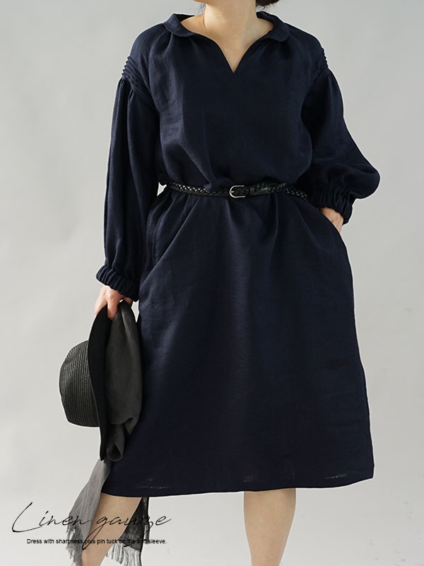 リネンワンピース 長袖の商品一覧 薄地から厚地まで多様な厚みのリネン取り揃えています Wafu