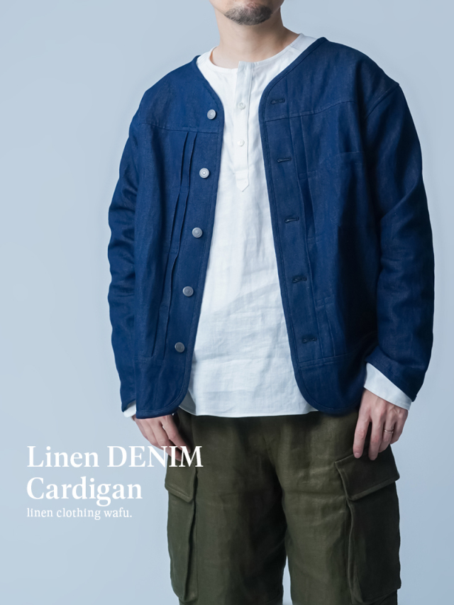 wafu 仕立て直し　リネンデニムドレスジャケット　チュニック　フレンチリネン wafu 仕立て直し リネンデニムドレスジャケット チュニック フレンチ