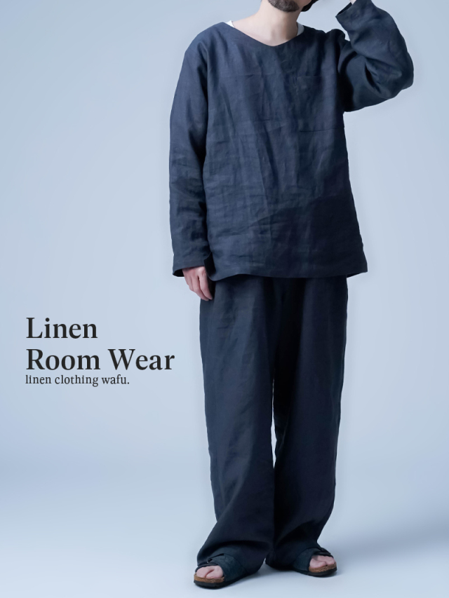 【リネンパジャマ】一年中睡眠を快適に Vネック ルームウエア ／ グリーフラネル r024a-gfn1
