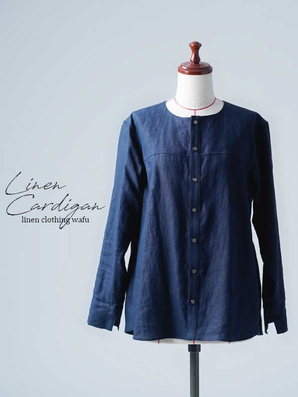 wafu. 日本製　わたぬき服装　リネンプルオーバーブラウス ブルー・ネイビー系 【 wafu 】 linen clothing