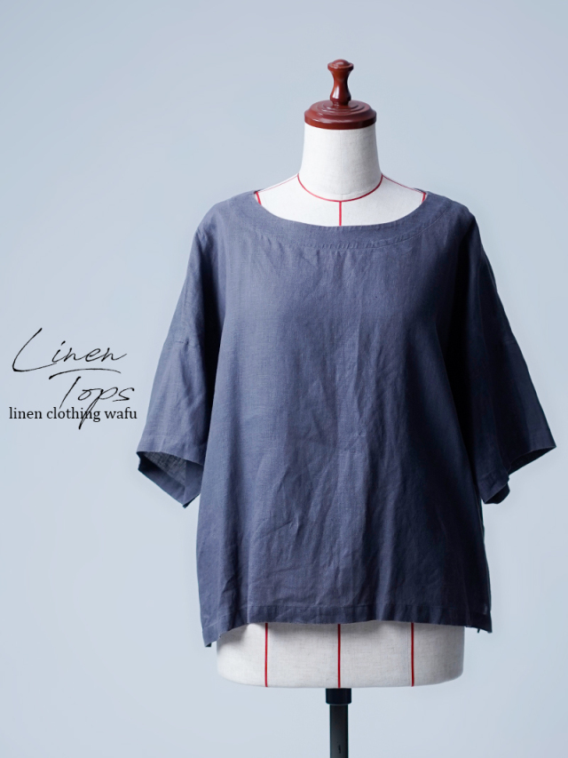 ほぼ未使用✨wafu.　リネンカットソー　ボートネック　ブラック　コットン　ワフ ほぼ未使用✨wafu. リネンカットソー ボートネック ブラック コットン