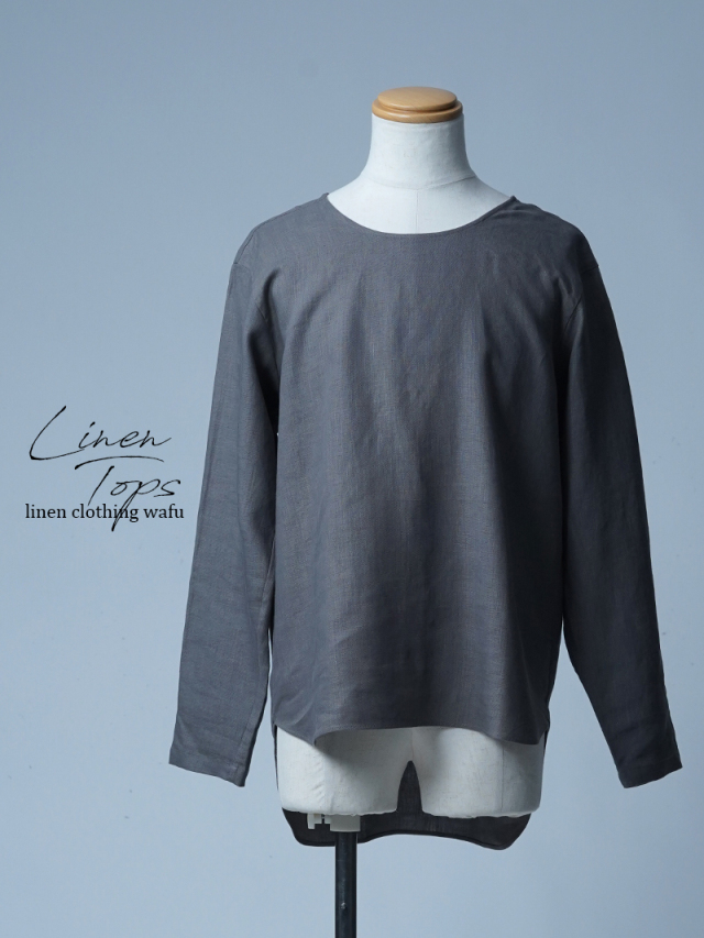 【サンプル作品/Lサイズ】リネン 丸首トップス / 鈍色 sample-a1048