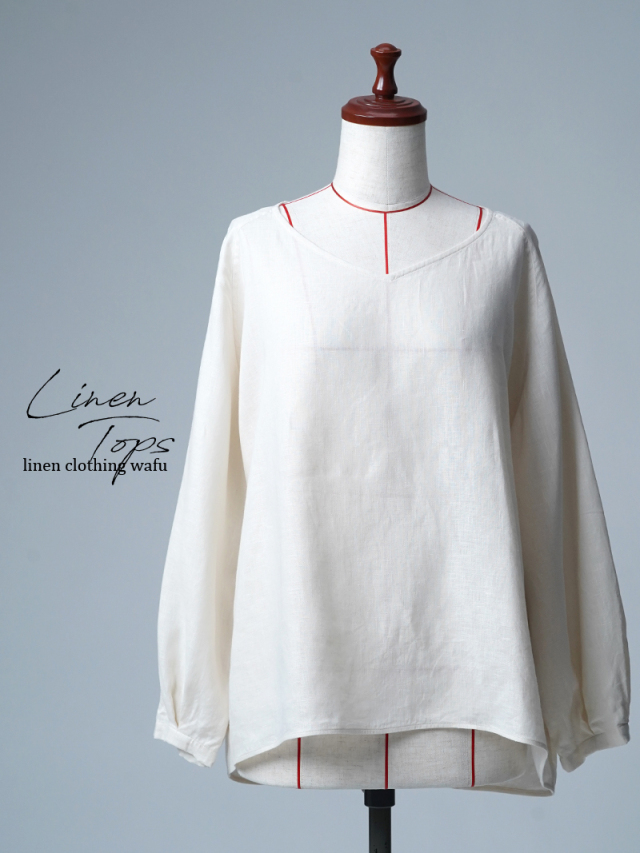 【リユース作品】リネントップス  Aライン袖ふんわりトップス / レモンシフォン sample-a1165