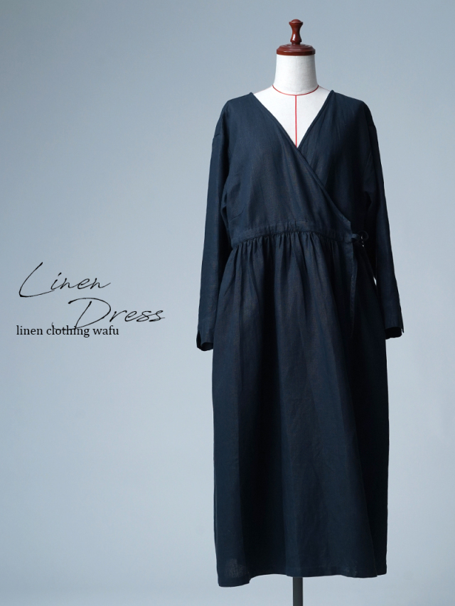 【リユース作品】リネンドレス カシュクール ワンピース / ブルー・ドゥ・シーヌ sample-a1184