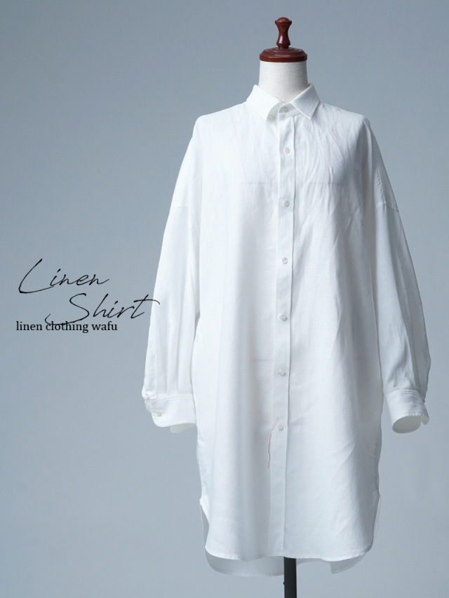【リユース作品】リネンシャツ ビックシルエット シャツ / 白色 sample-a1186