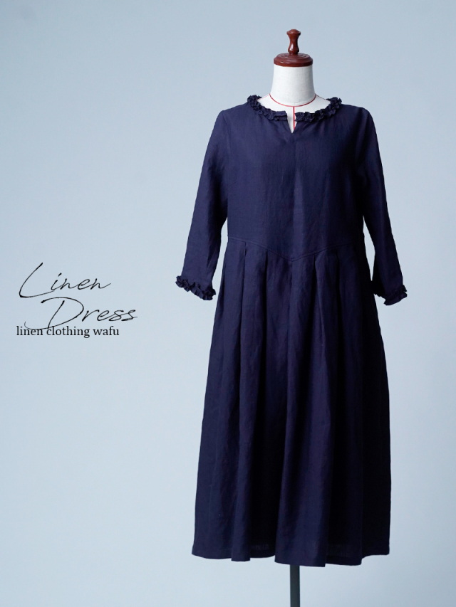 【初売り！】【サンプル作品】襟ぐりフリルデザイン 鍵盤タックワンピース / 黒紅色 sample-c0006