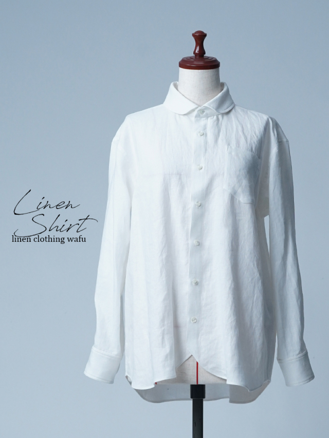 【初売り！】【サンプル作品/Lサイズ】丸襟 リネンブラウス / 白色 sample-c0020