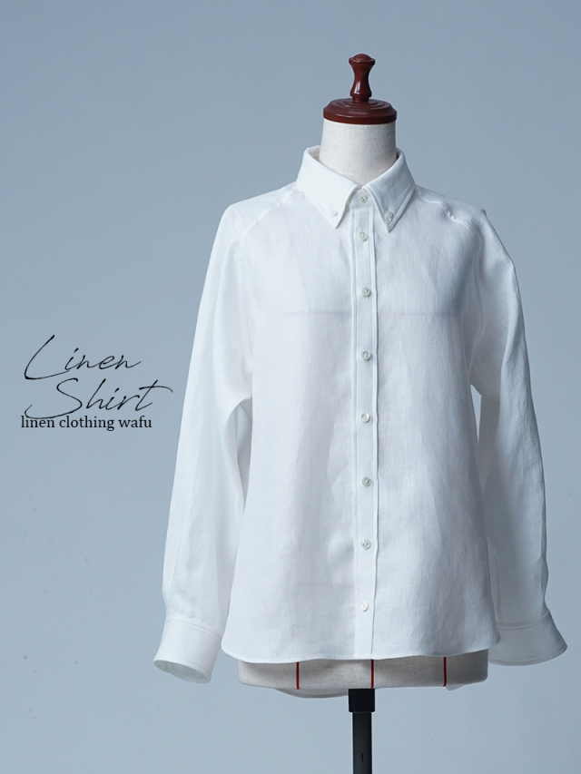 【初売り！】【サンプル作品 /Sサイズ】プレミアムリネン ボタンダウン ラグランスリーブシャツ / ホワイト sample-c0026