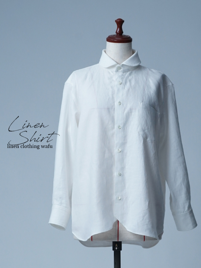 【初売り！】【サンプル作品/Mサイズ】丸襟 リネンブラウス / 白色 sample-c0033