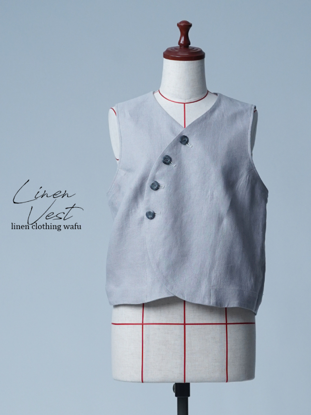 【初売り！】【サンプル作品】プレミアムリネン アシンメトリー ベスト / グリーシエル sample-c0035