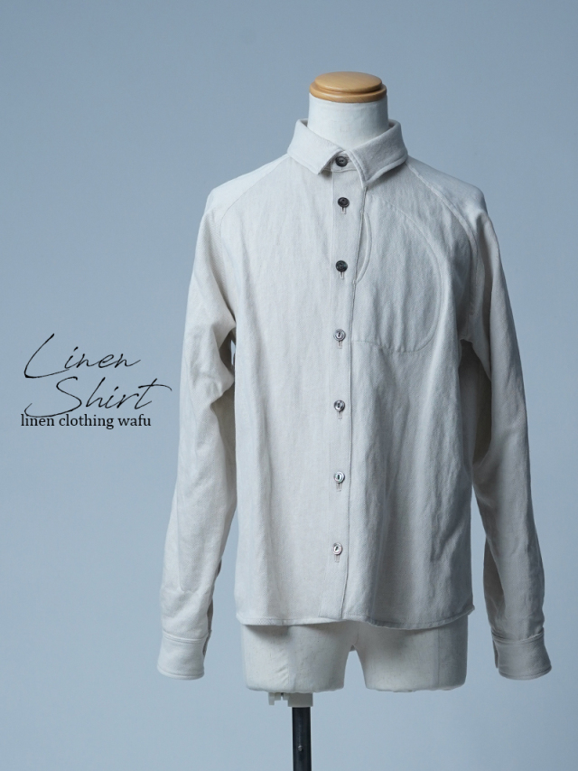【初売り！】【サンプル作品/Lサイズ】メガネポケット付き リネンデニムデニムシャツ / ナチュラル sample-c0077